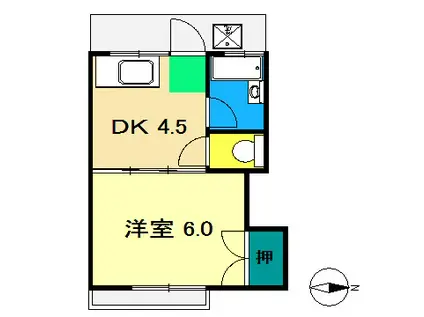 ピアコート西町(1DK/2階)の間取り写真