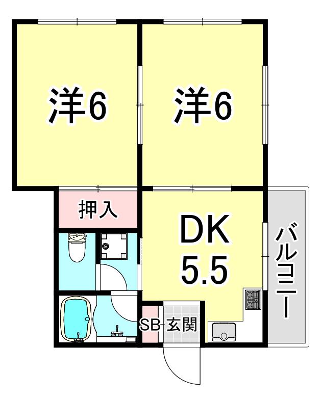 旭が丘伸和ハイツ(2DK/2階)の間取り写真