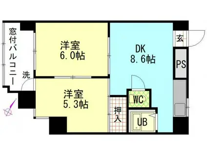 第3柴田ビル(2DK/6階)の間取り写真