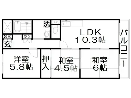 香里ヶ丘Ⅱ番館(3LDK/2階)の間取り写真