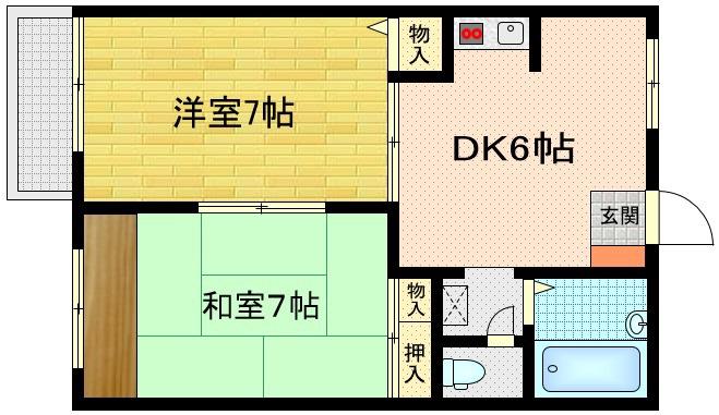ライフ台原A棟(2DK/2階)の間取り写真