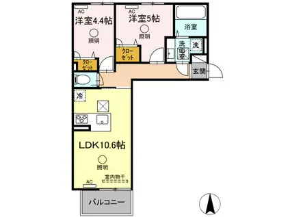 ルピナスシーサイド D棟(2LDK/1階)の間取り写真