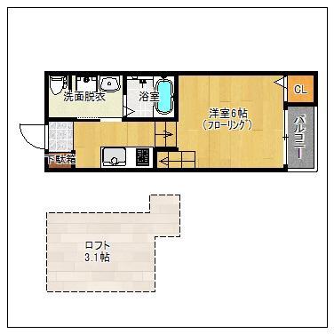 サンフロンティエール(1SK/2階)の間取り写真