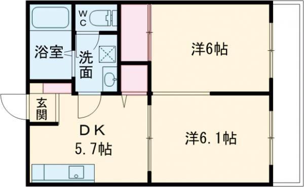 ネスティア太田(2DK/1階)の間取り写真