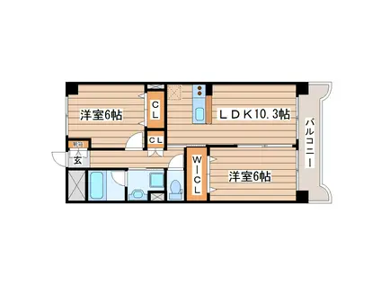 カーレヂ三浦・II(2LDK/3階)の間取り写真