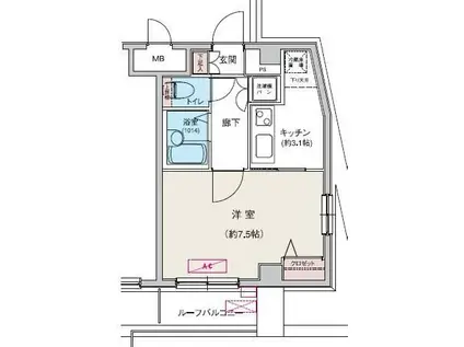 VIDA文京関口(1K/7階)の間取り写真
