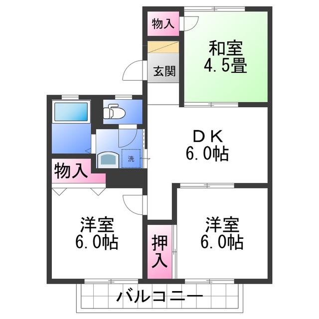 和歌川弐番館(3DK/2階)の間取り写真