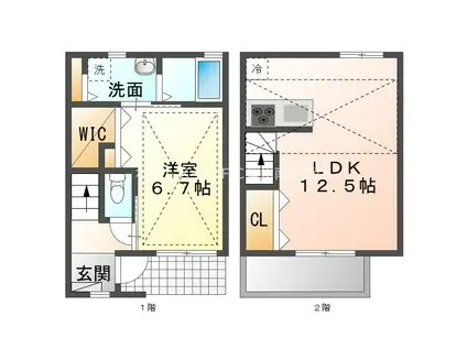 ベルデB棟(1LDK/2階)の間取り写真