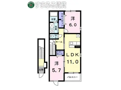 メリディオB(2LDK/2階)の間取り写真