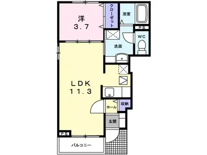 クレイン フィールドII(1LDK/1階)の間取り写真