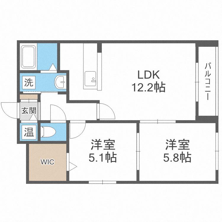 ベルクレール琴似(2LDK/5階)の間取り写真