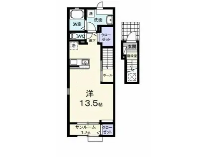 アドラブールD(ワンルーム/2階)の間取り写真