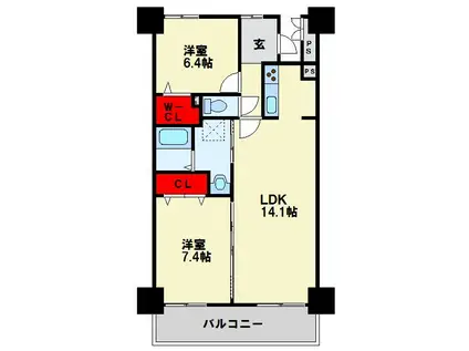 ルワージュ八幡駅前II(2LDK/8階)の間取り写真