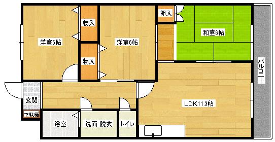 フェリスクラモト(3LDK/2階)の間取り写真