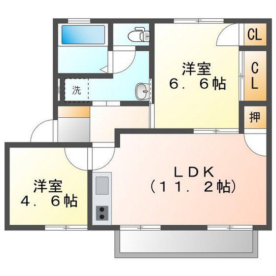ウィンディーSUZUKA A(2LDK/1階)の間取り写真