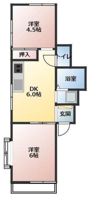 ホワイトウィング狭間(2DK/2階)の間取り写真