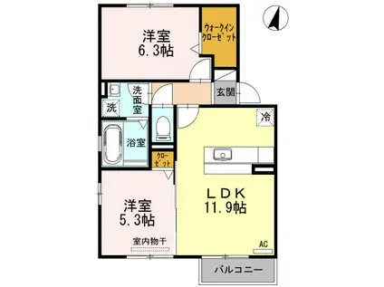 ネオハイツ ホウゲツA(2LDK/2階)の間取り写真