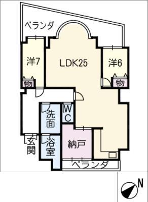 シティアーク徳川(2SLDK/6階)の間取り写真