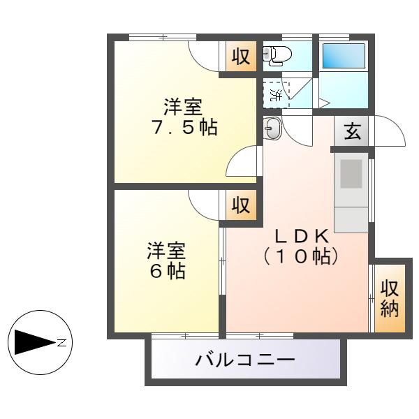 リブステージ岩崎(2LDK/2階)の間取り写真
