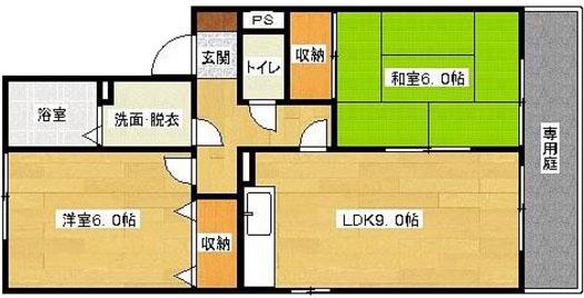 グリーンハイツ上安(2LDK/2階)の間取り写真