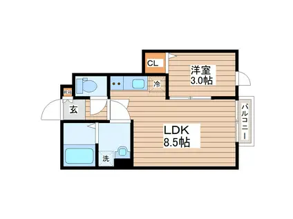 デュマンB(1LDK/1階)の間取り写真