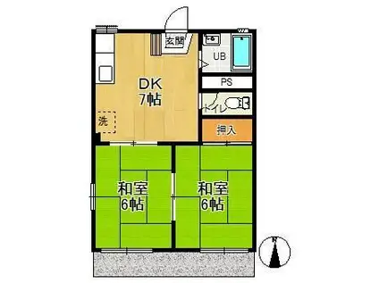 第3フラワーコーポ(2DK/1階)の間取り写真