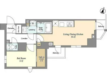 ジオエント山吹神楽坂(1LDK/4階)の間取り写真