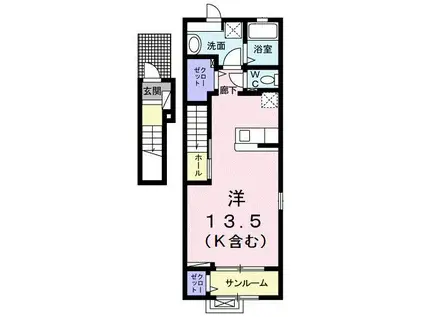 オゾラV(ワンルーム/2階)の間取り写真