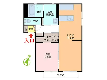 VALUGE豊岡F棟(1LDK/1階)の間取り写真
