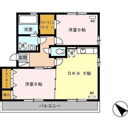 アムール中手(2DK/2階)の間取り写真