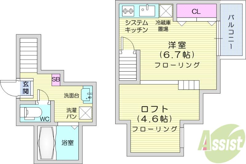 RIZEST PEACE東照宮(1K/2階)の間取り写真