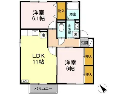 クレールコートB(2LDK/1階)の間取り写真
