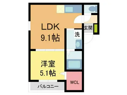 フジパレス西宮春風公園V番館(1LDK/1階)の間取り写真