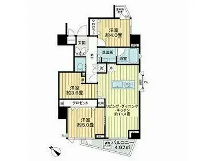 クレド茗荷谷(3LDK/6階)の間取り写真