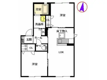 パルク・ヴァン D棟 D(2LDK/1階)の間取り写真
