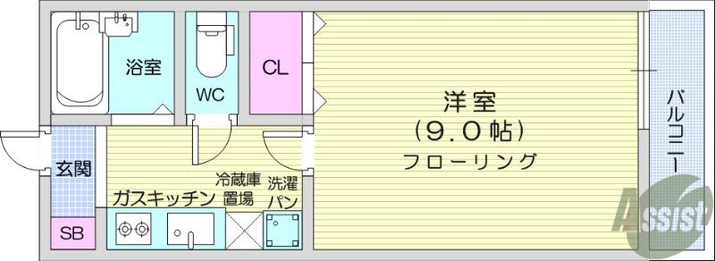 アメニティハイツK&K(1K/2階)の間取り写真