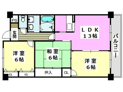 ヌーヴェレールIII(3LDK/6階)の間取り写真