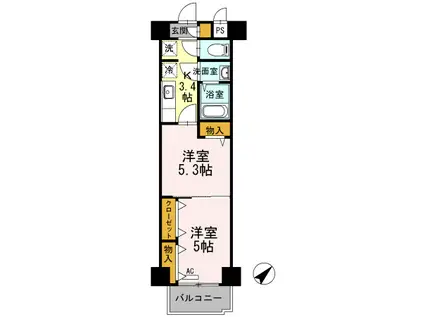 木下鉱産ビルII(2K/2階)の間取り写真