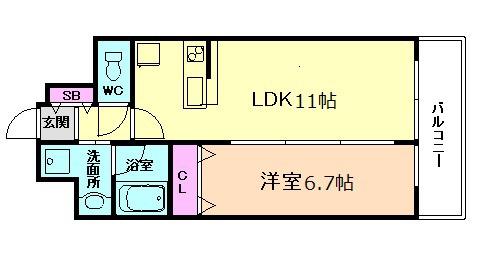 LA DOUCEUR天満(1LDK/9階)の間取り写真