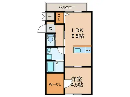 牧野阪アパート(1LDK/3階)の間取り写真