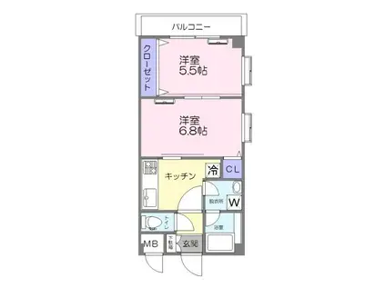 ベルフラワー2(2K/2階)の間取り写真