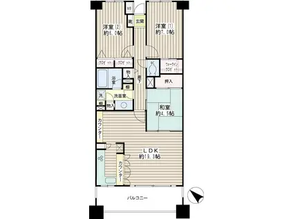 ゼファー横濱サウサリート神之木公園(3LDK/8階)の間取り写真