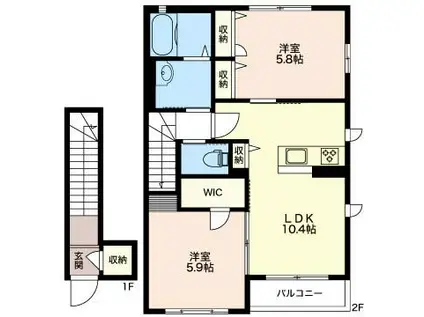 ハイツロゼE(2LDK/2階)の間取り写真