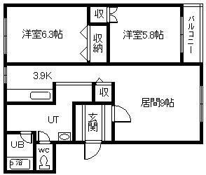 医大前北幸ハイツ(2LDK/3階)の間取り写真