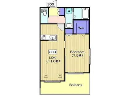 ルーフ小山(1LDK/3階)の間取り写真