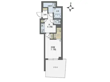 プリムベール岸町(1K/1階)の間取り写真