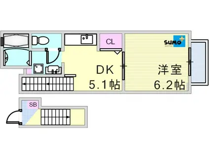 グランポン魚住(1DK/1階)の間取り写真