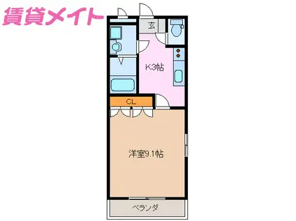 ウオッカ(1K/1階)の間取り写真