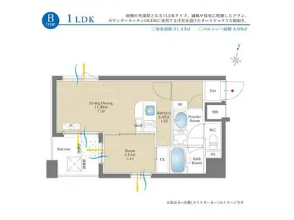 リアンシエルブルー香椎宮前(1LDK/6階)の間取り写真
