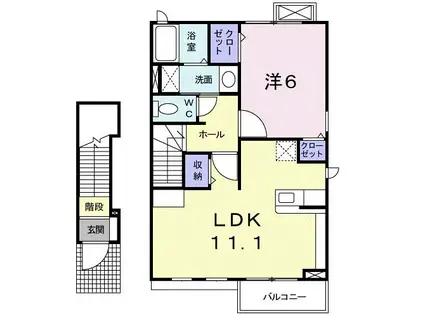 シームリー・レジデンスE(1LDK/2階)の間取り写真